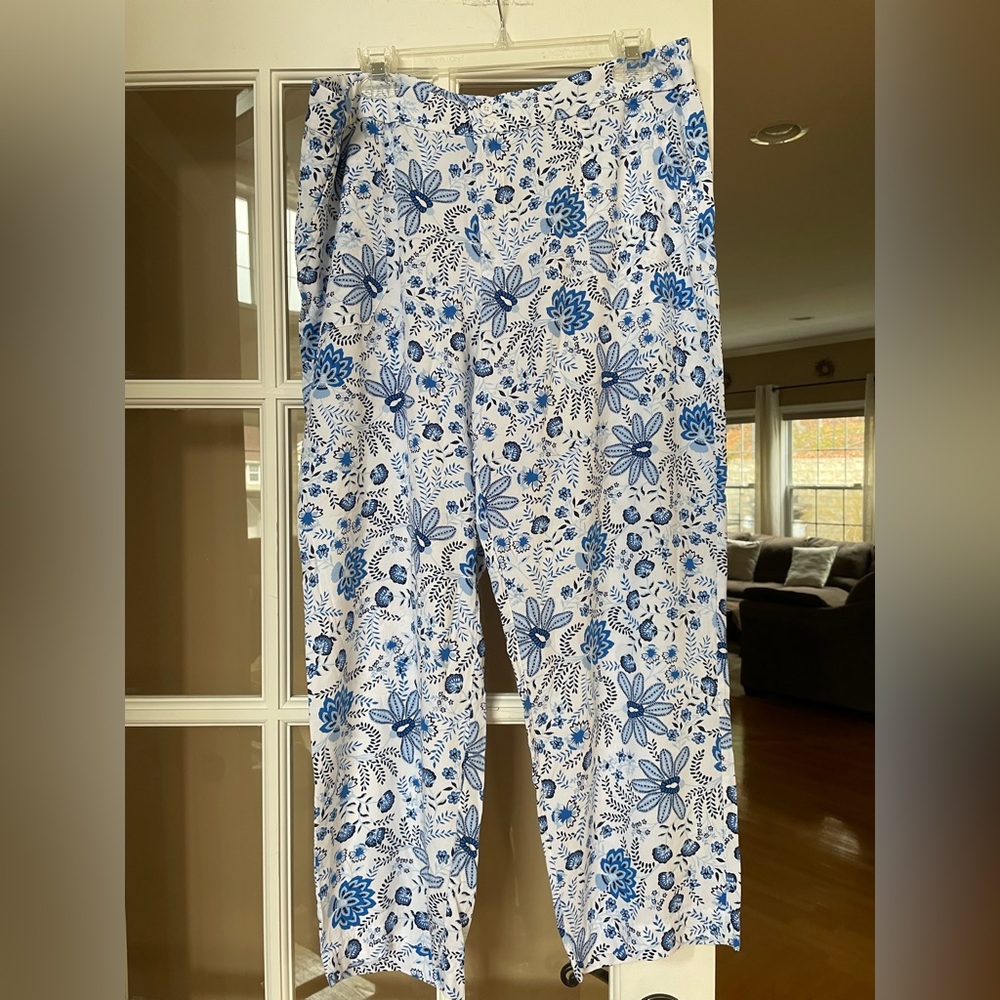 Stella Parker Wide Leg Blue/White Floral Pants-XL-NWOT